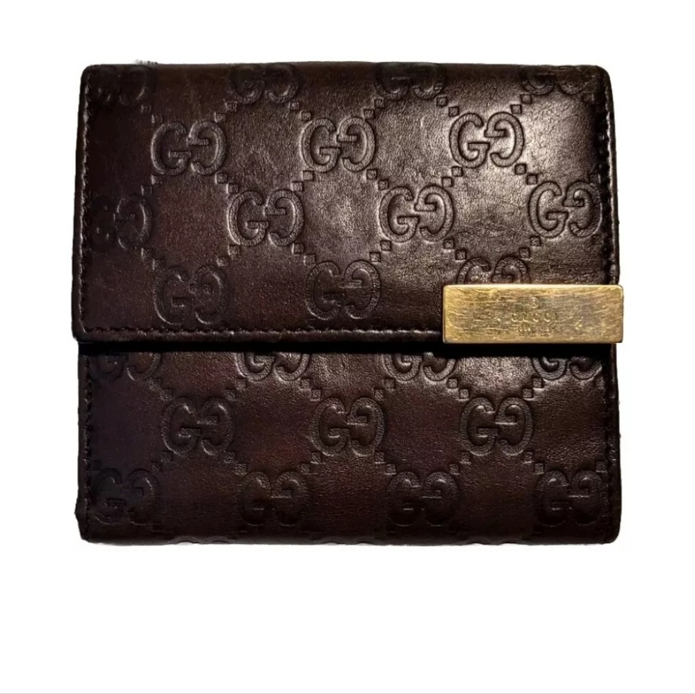 GUCCI Guccissima Logo Plate GG Logo Leather Bifold Wallet